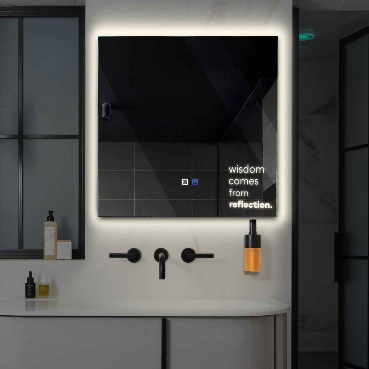 Oglinda LED Patrata, Touch LED, Dimare, Dezaburire, LED 4000K Neutru - Gama Motivated Model 1
