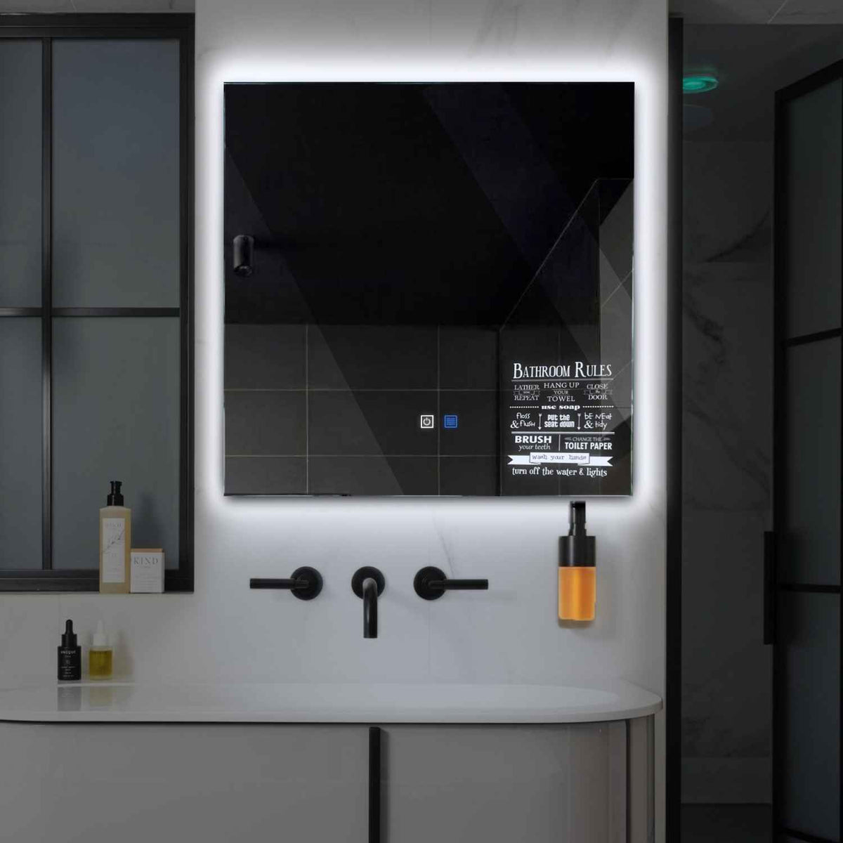 Oglinda LED Patrata, Touch LED, Dimare, Dezaburire, LED 6000K Rece - Gama Motivated Model 5