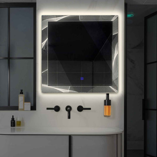 Oglinda LED patrata cu lumina LED neutra Gama Simetria Model 2 cu buton touch - Reyze
