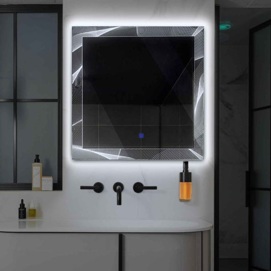 Oglinda LED patrata cu lumina LED rece Gama Simetria Model 2 cu buton touch - Reyze