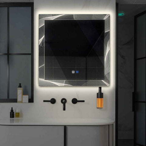 Oglinda LED Patrata, Touch LED, Dimare, Dezaburire, LED 4000K Neutru - Gama Simetria Model 2