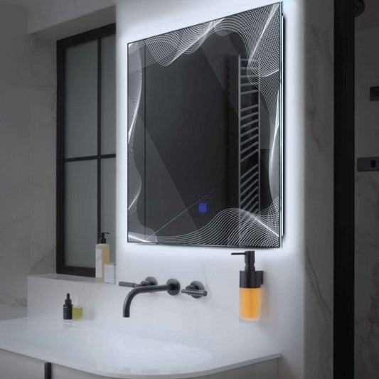 Oglinda LED Patrata, Touch LED, Dimare, LED 6000K Rece - Gama Simetria Model 3