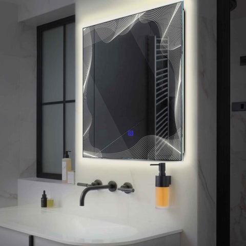 Oglinda LED Patrata, Touch LED, Dimare, LED 4000K Neutru - Gama Simetria Model 3