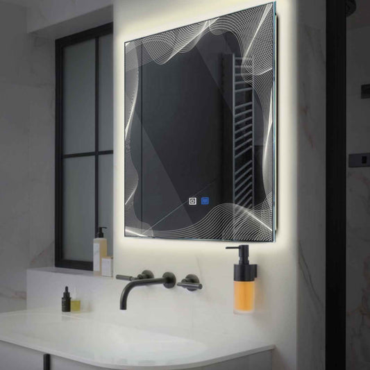 Oglinda LED Patrata, Touch LED, Dimare, Dezaburire, LED 4000K Neutru - Gama Simetria Model 3