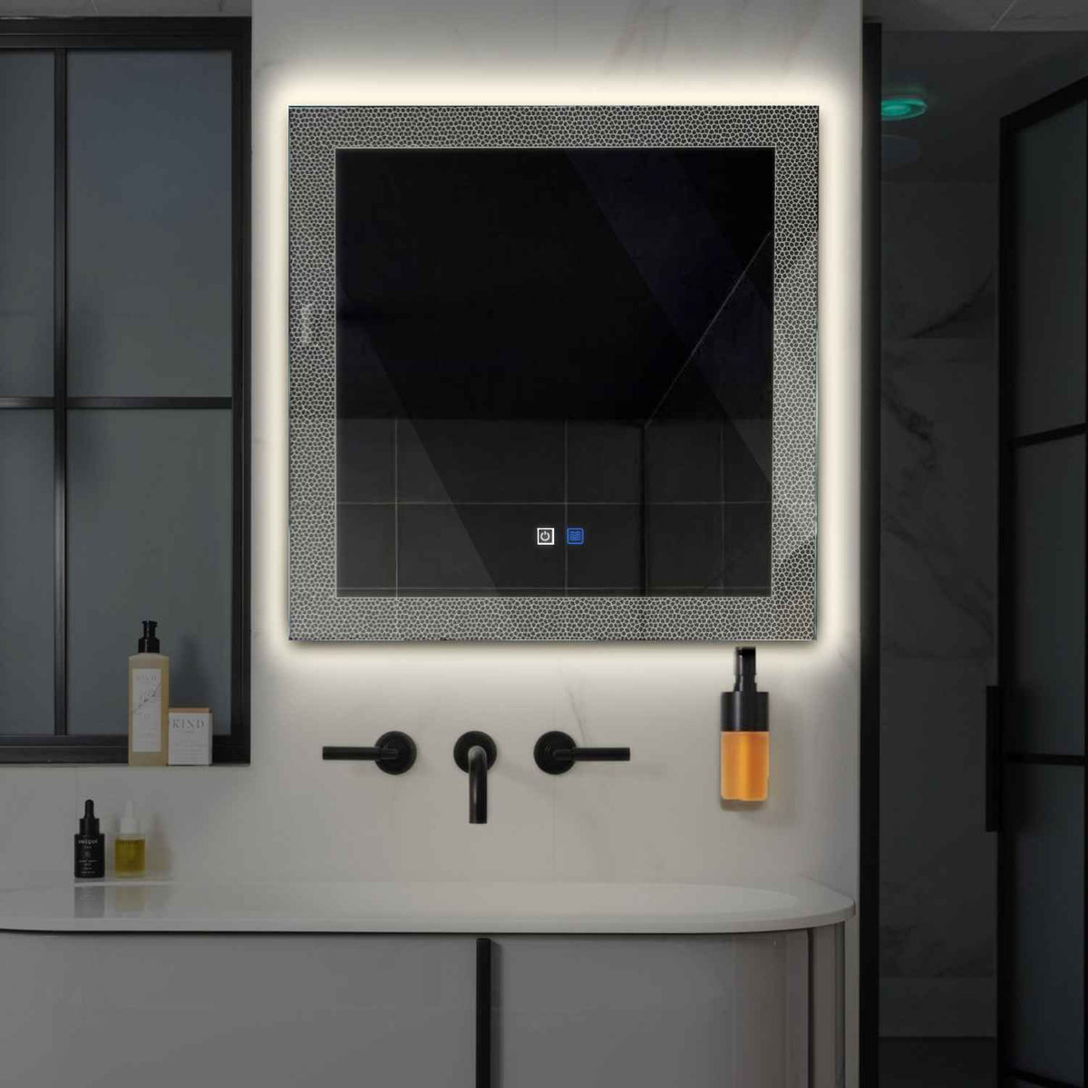 Oglinda LED Patrata, Touch LED, Dimare, Dezaburire, LED 4000K Neutru - Gama Simetria Model 4