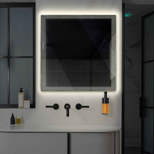 Oglinda LED patrata cu lumina LED neutra Gama Simetria Model 7 fara butoane - Reyze