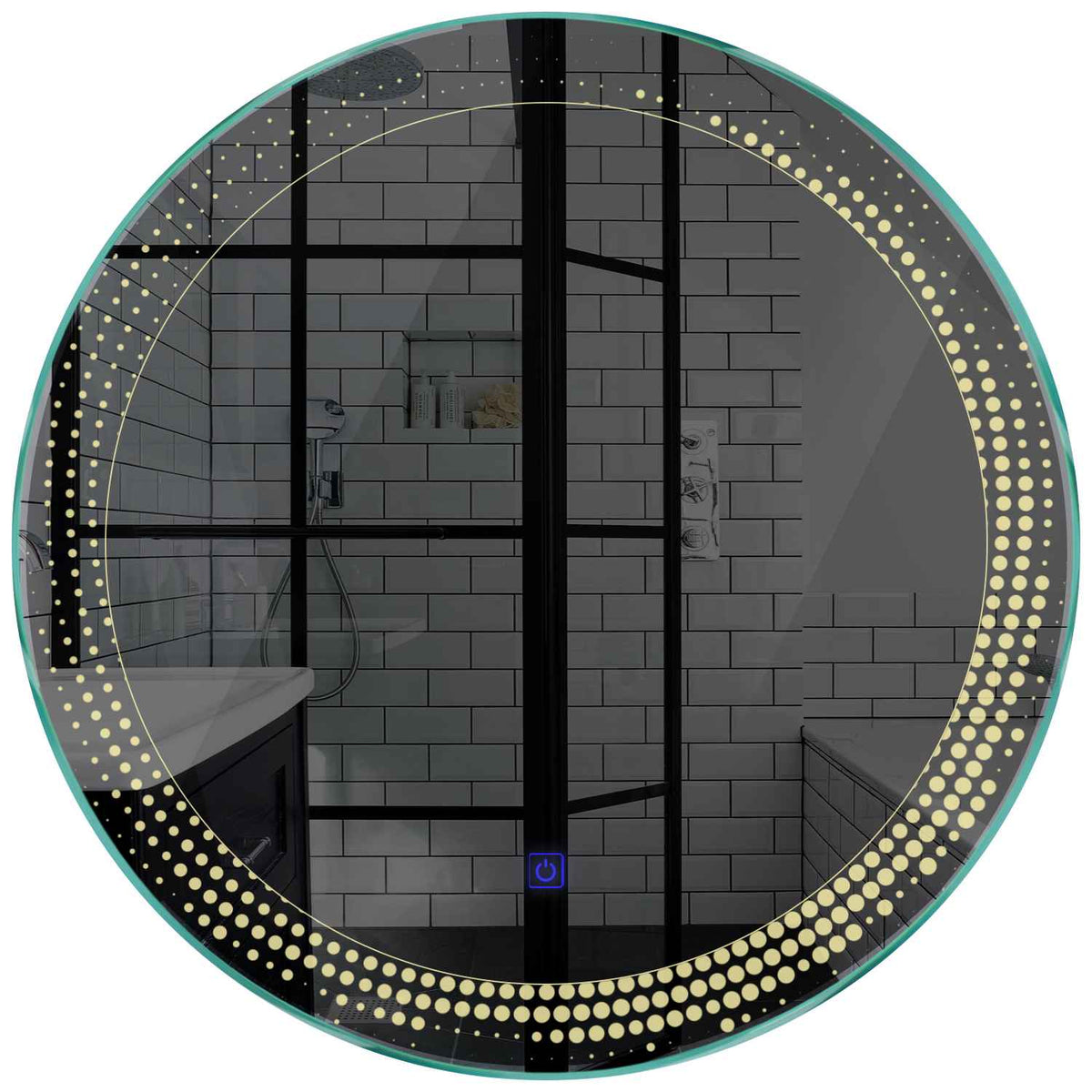 Oglinda LED rotunda cu lumina LED calda Gama Simetria Model 8 cu buton touch - Reyze