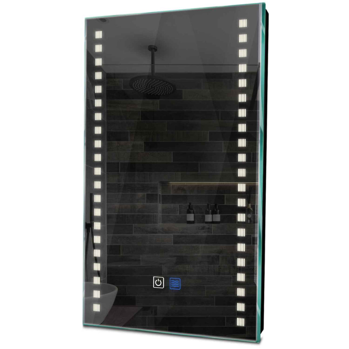 Oglinda LED verticala cu lumina LED neutra Gama Minimal Model 6 cu butoane touch si dezaburire - Reyze