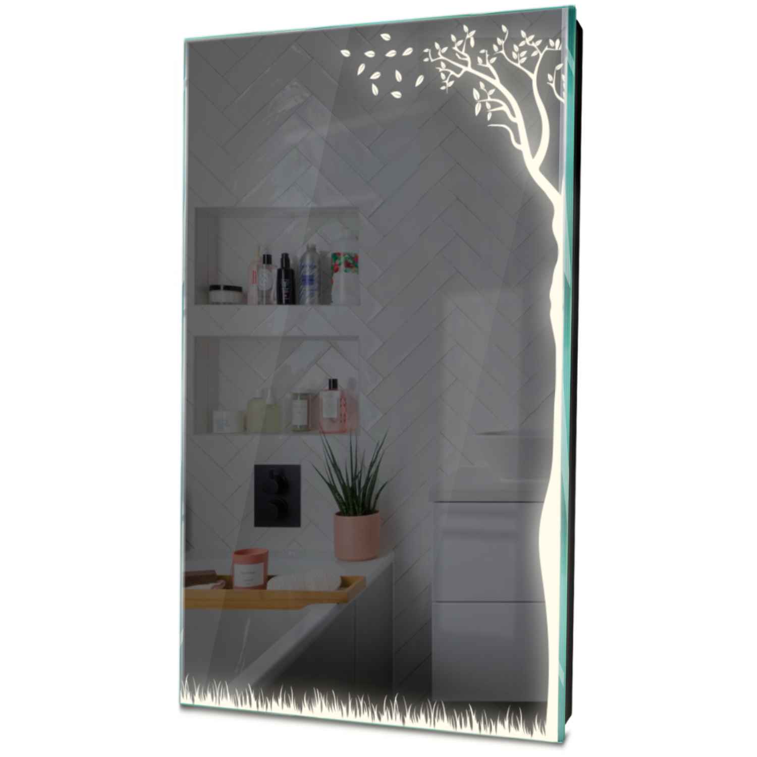 Oglinda LED verticala 80x90 cm cu lumina LED neutra Gama Good Vibes Model 8 fara butoane - Reyze