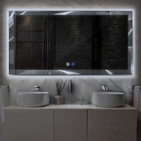 Oglinda LED Orizontala, Touch LED, Dimare, Dezaburire, LED 6000K Rece - Gama Simetria Model 2