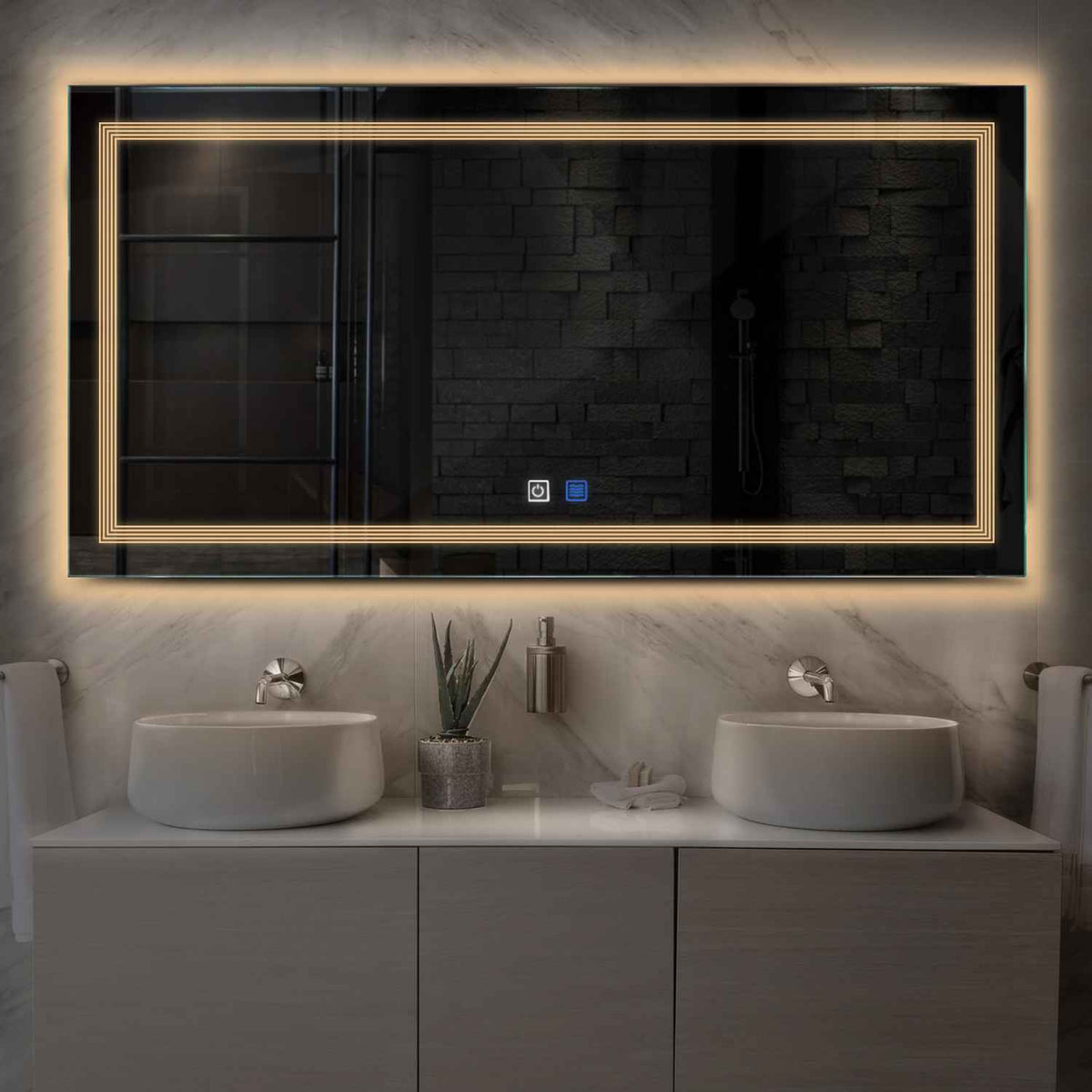 Oglinda LED Orizontala, Touch LED, Dimare, Dezaburire, LED 3000K Cald - Gama Minimal Model 1