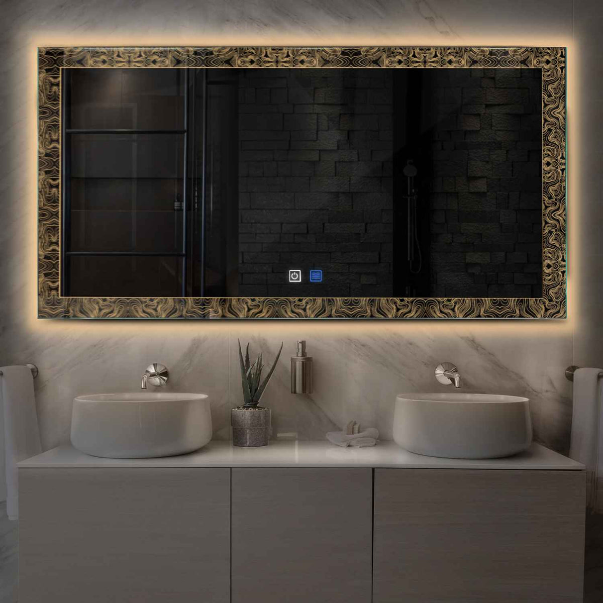 Oglinda LED Orizontala, Touch LED, Dimare, Dezaburire, LED 3000K Cald - Gama Official Model 8