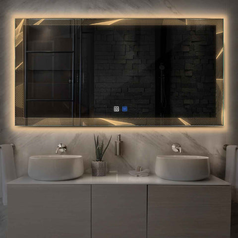 Oglinda LED Orizontala, Touch LED, Dimare, Dezaburire, LED 3000K Cald - Gama Simetria Model 2