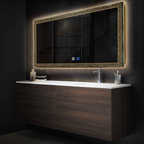 Oglinda LED orizontala cu lumina LED calda Gama Simetria Model 5 cu butoane touch si dezaburire - Reyze