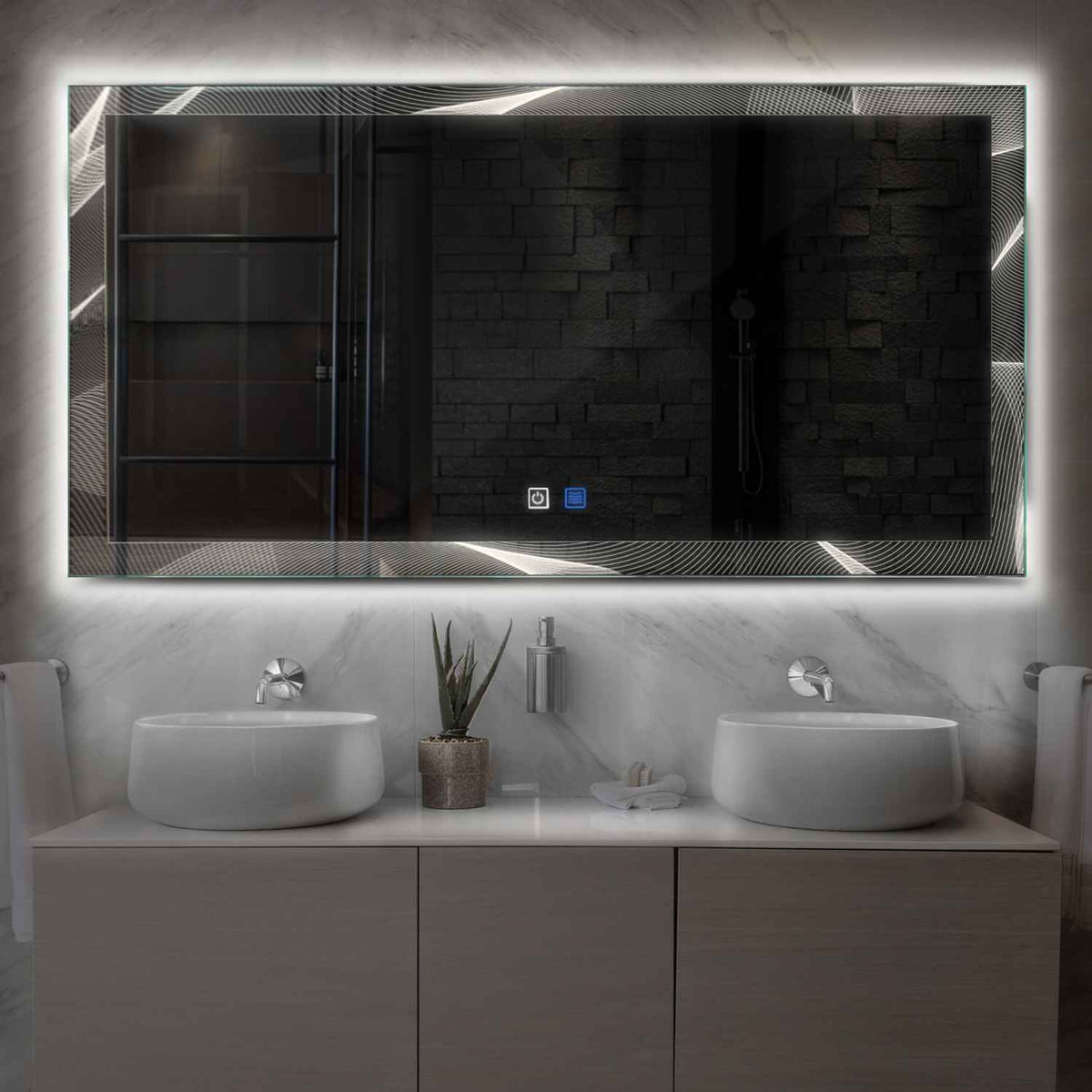 Oglinda LED Orizontala, Touch LED, Dimare, Dezaburire, LED 4000K Neutru - Gama Simetria Model 2
